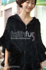 Hooded Mink Fur Knitted Cape