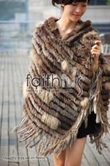 Hooded Rabbit Fur Knitted Cape