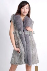 Rabbit Fur Knitted Vest with Fox Fur trimed