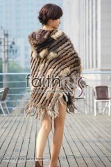 Hooded Rabbit Fur Knitted Cape