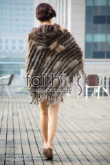 Hooded Rabbit Fur Knitted Cape