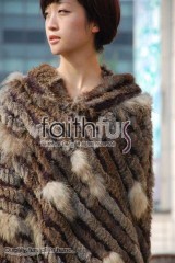 Hooded Rabbit Fur Knitted Cape