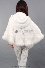Rex Rabbit Fur Knitted Cape with Fox Fur Trimmed