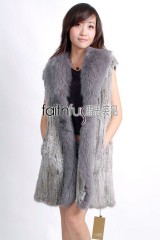 Rabbit Fur Knitted Vest with Fox Fur trimed