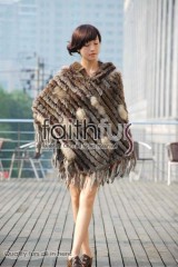 Hooded Rabbit Fur Knitted Cape