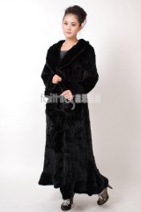 Full Length Mink Fur Knitted Long Coat
