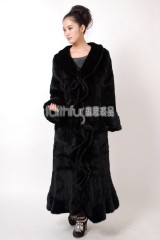 Full Length Mink Fur Knitted Long Coat