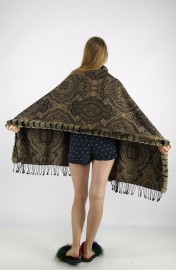 Cashmere Cape Kashmiri Shawl / Rex Rabbit Fur Fully Trimmed