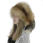 Women Winter Real Fox Fur Russian Davy Crockett Hat with Tail
