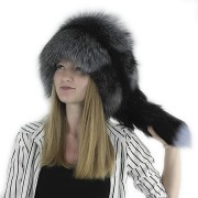 Women Winter Real Fox Fur Russian Davy Crockett Hat with Tail