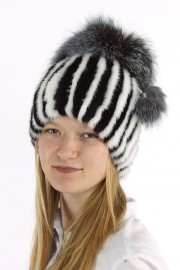 Women Real Fur Knitted Beanie Mink Hat Cap Fox Fur Pompom