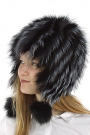 Women Winter Real Fox Fur Beanie Hat Cap with Earflaps Pompom