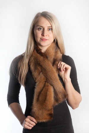 Ladies Winter Real Fitch Polecat Fur Scarf Stole Shawl Muffler Brown