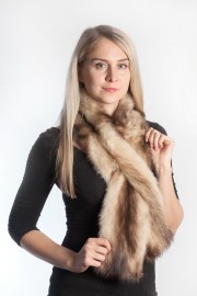 Ladies Winter Real Fitch Polecat Fur Scarf Stole Shawl Muffler Golden