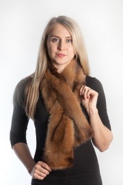 Ladies Winter Real Fitch Polecat Fur Scarf Stole Shawl Muffler Brown