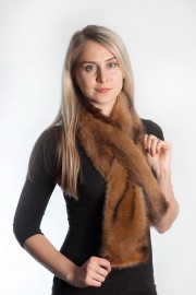 Ladies Winter Real Fitch Polecat Fur Scarf Stole Shawl Muffler Brown