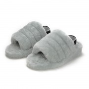 Womens Rex Rabbit Fur Slippers Rabbit Slides Furry Shoes