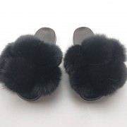 Pure Color Womens Fox Fur Slides Fluffy Slippers