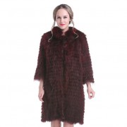 Women Fox Fur Long Coat Knitted Jacket