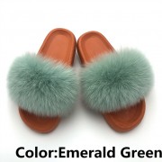 Women Fox Fur Slides Summer Multiple Color Slippers