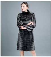 High Quality Knitted Natural Mink fur Coats with Cashmere Collar