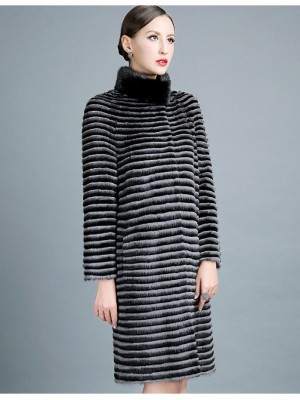 High Quality Knitted Natural Mink fur Coats with Cashmere Collar