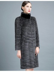 High Quality Knitted Natural Mink fur Coats with Cashmere Collar