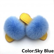 Women Jelly Real Fur Fox Slides Furry Slippers Multicolor Raccoon Fluffy Slides