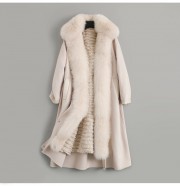 Women Wool Blends Coat Rex Rabbit Fur Liner Fox Fur Collar