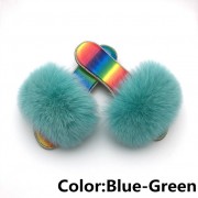 Glitter Real Fur Fox Slides Furry Slippers Multicolor Fluffy Slides