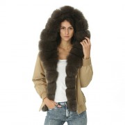 Women Real Fox Fur Parka Anorak Jacket