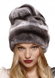 Real Rex Chinchilla Rabbit Fur Hat Santa Cap