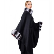 Black Chinchilla Color Cashmere Poncho