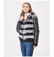 Real Rex Rabbit Fur Down Coat with Hood