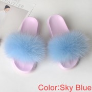 Fluffy Real Fox Fur Slides Multicolor Fur Slides