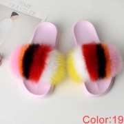 Fluffy Real Fox Fur Slides Multicolor Fur Slides