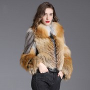 Women Leather Jacket with Real Mink Fur Red Fox Fur