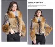 Women Leather Jacket with Real Mink Fur Red Fox Fur