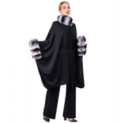 Black Chinchilla Color Cashmere Poncho