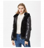 Real Rex Rabbit Fur Down Coat with Hood