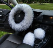 Multi Colored Real Sheepskin Car Steering Wheel Gear Shift Handbrake Fur Cover