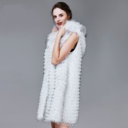 White Raccoon Fur Vest with Hood Womens Vest with Fur Hood