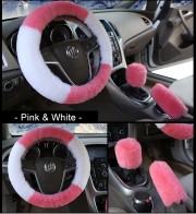 Three-piece Short Fur Steering Wheel Cover Gear Shifter Cover Handbrake Cover