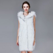 White Raccoon Fur Vest with Hood Womens Vest with Fur Hood