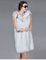 White Raccoon Fur Vest with Hood Womens Vest with Fur Hood