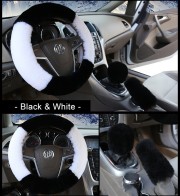 Three-piece Short Fur Steering Wheel Cover Gear Shifter Cover Handbrake Cover