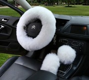 Multi Colored Real Sheepskin Car Steering Wheel Gear Shift Handbrake Fur Cover
