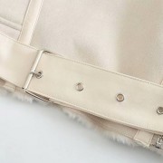 Women Rabbit Fur Lining Casual Sheepskin Jacket with Belts