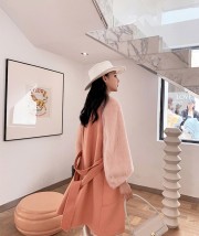 Winter Velvet Mink Fur and Wool Overcoat