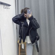 Women Rabbit Fur Lining Casual Sheepskin Jacket with Belts